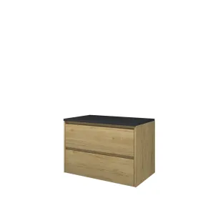 Proline Top base cabinet with cover plate - 80x46x55 cm - Ideal oak/Blue stone - 2 symmetrical drawers