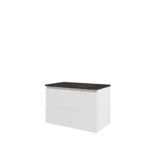 Proline Top base cabinet with cover plate - 80x46x55 cm - Matt white/Blue stone - 2 drawers vertically milled