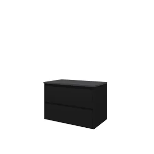 Proline Top base cabinet with cover plate - 80x46x55 cm - Matt black/Blue stone - 2 symmetrical drawers