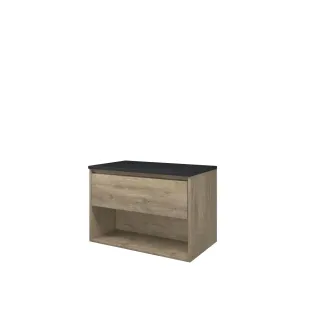 Proline Top base cabinet with cover plate - 80x46x55 cm - Raw oak/Blue stone - 1 drawer with 1 open shelf