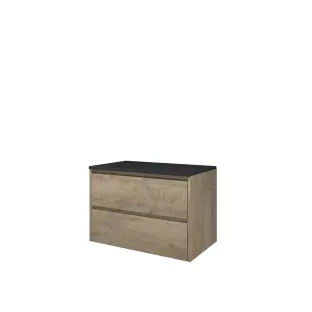 Proline Top base cabinet with cover plate - 80x46x55 cm - Raw oak/Blue stone - 2 symmetrical drawers