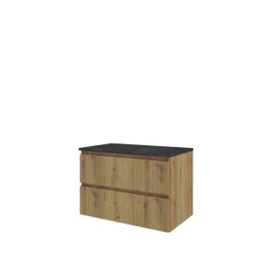 Proline Top base cabinet with cover plate - 80x46x55 cm - Urban oak/Blue stone - 2 drawers vertically milled