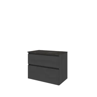 Proline Top base cabinet with cover plate - 80x46x63 cm - Black oak/Blue stone - 2 asymmetrical drawers