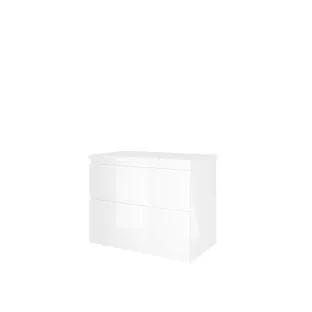 Proline Top base cabinet with cover plate - 80x46x63 cm - Gloss white - 2 asymmetrical drawers