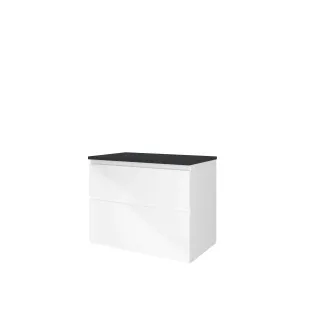 Proline Top base cabinet with cover plate - 80x46x63 cm - Gloss white/Blue stone - 2 asymmetrical drawers