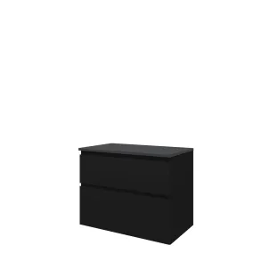 Proline Top base cabinet with cover plate - 80x46x63 cm - Matt black/Blue stone - 2 asymmetrical drawers