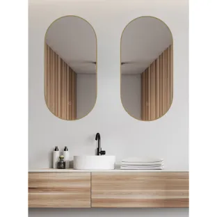 Rezo oval mirror with frame - dimmable LED lighting - mirror heating - 50x100 cm - set of 2 - brushed brass