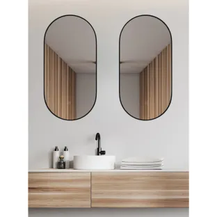 Rezo oval mirror with frame - dimmable LED lighting - mirror heating - 50x100 cm - set of 2 - matt black