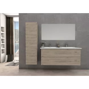 Sanilet Daan bathroom furniture 120 cm wide - Light oak ribbed - assembled - without mirror - porcelain washbasin - 2 tap holes