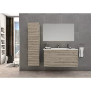 Sanilet Daan bathroom furniture 80 cm wide - Light oak ribbed - assembled - without mirror - washbasin solid surface - 1 tap hole