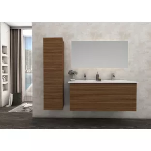 Sanilet Daan bathroom furniture 120 cm wide - Ribbed walnut - assembled - without mirror - solid surface washbasin - without tap holes