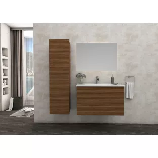 Sanilet Daan bathroom furniture 60 cm wide - Ribbed walnut - assembled - without mirror - solid surface washbasin - 1 tap hole