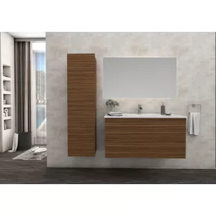 Sanilet Daan bathroom furniture 80 cm wide - Ribbed walnut - assembled - without mirror - solid surface washbasin - 1 tap hole