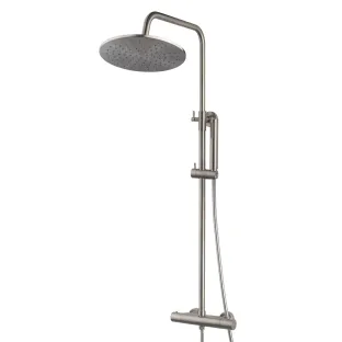 Wiesbaden Caral thermostatic rain shower set surface-mounted - brushed steel