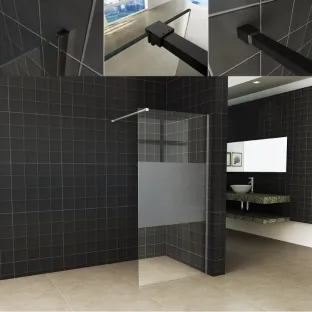 Wiesbaden walk-in shower set - glass wall 80x200 cm - 8 mm NANO partially frosted glass - profile set - stabilization bar 120 cm matt black