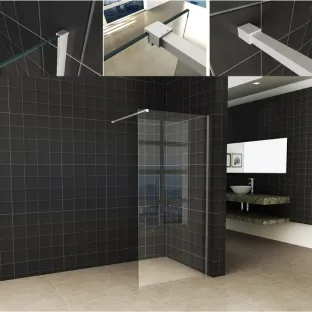 Wiesbaden walk-in shower set - glass wall 110x200 cm - 8 mm NANO clear glass - profile set - stabilization bar 120 cm matt white