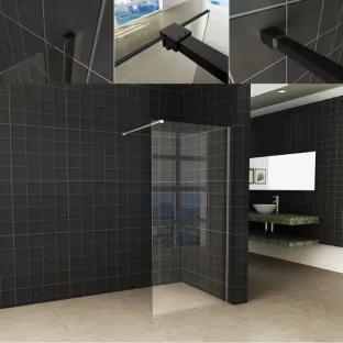 Wiesbaden walk-in shower set - glass wall 105x200 cm - 8 mm NANO clear glass - profile set - stabilization bar 120 cm matt black