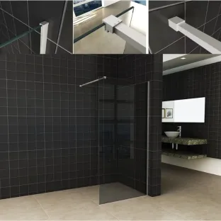 Wiesbaden walk-in shower set - glass wall 90x200 cm - 8 mm NANO smoked glass - profile set - stabilization bar 120 cm matt white