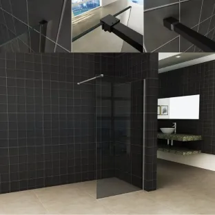 Wiesbaden walk-in shower set - glass wall 100x200 cm - 8 mm NANO smoked glass - profile set - stabilization bar 120 cm matt black