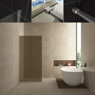 Wiesbaden walk-in shower set - glass wall 120x200 cm - 8 mm NANO vintage bronze glass - profile set - stabilization bar 120 cm chrome