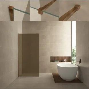 Wiesbaden walk-in shower set - glass wall 120x200 cm - 8 mm NANO vintage bronze glass - profile set - stabilization bar 120 cm brushed bronze copper