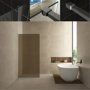 Wiesbaden walk-in shower set - glass wall 120x200 cm - 8 mm NANO vintage bronze glass - profile set - stabilization bar 120 cm brushed gunmetal