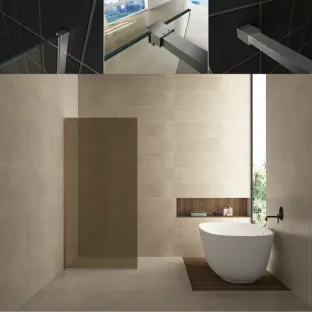 Wiesbaden walk-in shower set - glass wall 120x200 cm - 8 mm NANO vintage bronze glass - profile set - stabilization bar 120 cm brushed steel