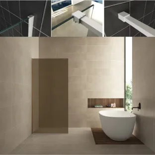 Wiesbaden walk-in shower set - glass wall 120x200 cm - 8 mm NANO vintage bronze glass - profile set - stabilization bar 120 cm matt white