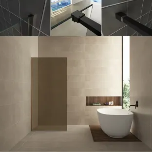 Wiesbaden walk-in shower set - glass wall 120x200 cm - 8 mm NANO vintage bronze glass - profile set - stabilization bar 120 cm matt black