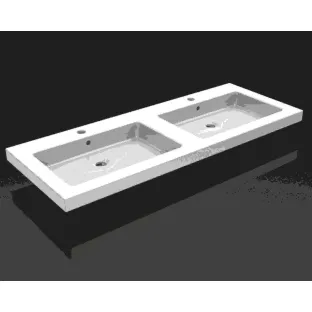 Wiesbaden Kera wastafel - Dubbel met 2 kraangaten - 120x46x5 cm - Keramiek - Glans wit