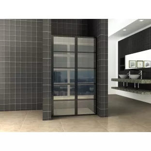 Wiesbaden nisdeur met zwart raster - Met vast deel - 110x200 cm - 8 mm veiligheidsglas - NANO coating