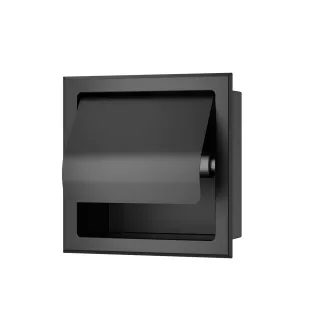 Wiesbaden Rocko toilet roll holder with lid - Flush-mounted - Matt black