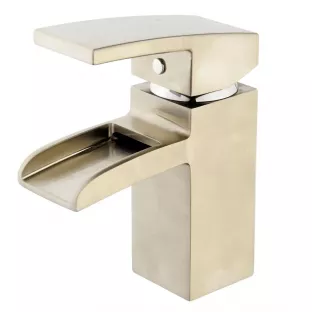 Wiesbaden Rombo - Low small built-in washbasin tap - With click waste - Brushed steel