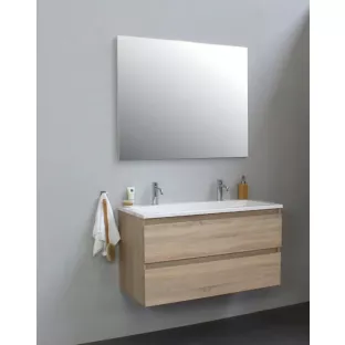 Sanilet badkamermeubel 100 cm breed - eiken - bouwpakket - zonder spiegel - wastafel wit acryl - 2 kraangaten