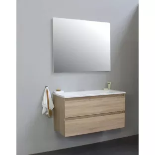Sanilet badkamermeubel 100 cm breed - eiken - bouwpakket - zonder spiegel - wastafel wit acryl - 0 kraangaten