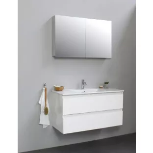 Sanilet badkamermeubel 100 cm breed - hoogglans wit - flatpack - met spiegelkast - wastafel porselein - 1 kraangat