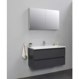 Sanilet badkamermeubel 100 cm breed - mat antraciet - flatpack - met spiegelkast - wastafel wit acryl - 1 kraangat