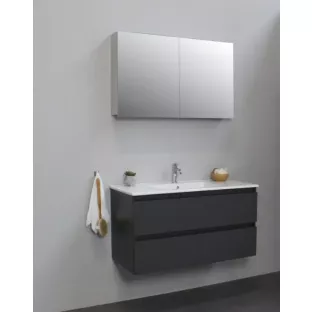 Sanilet badkamermeubel 100 cm breed - mat antraciet - in elkaar gezet - met spiegelkast - wastafel porselein - 1 kraangat