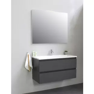Sanilet badkamermeubel 100 cm breed - mat antraciet - in elkaar gezet - zonder spiegel - wastafel wit acryl - 1 kraangat