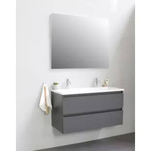 Sanilet badkamermeubel 100 cm breed - mat antraciet - bouwpakket - zonder spiegel - wastafel wit acryl - 2 kraangaten