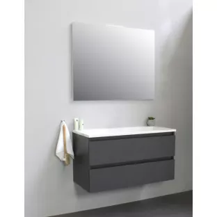 Sanilet badkamermeubel 100 cm breed - mat antraciet - in elkaar gezet - zonder spiegel - wastafel wit acryl - 0 kraangaten