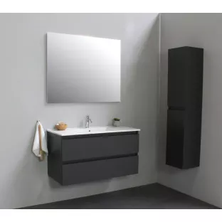 Sanilet badkamermeubel 100 cm breed - mat antraciet - in elkaar gezet - met spiegel - wastafel porselein - 1 kraangat