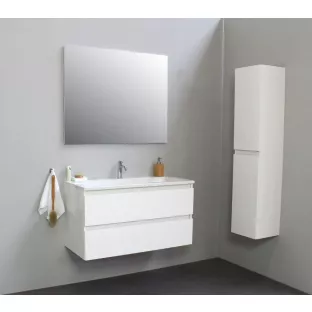 Sanilet badkamermeubel 100 cm breed - hoogglans wit - in elkaar gezet - met spiegel - wastafel wit acryl - 1 kraangat