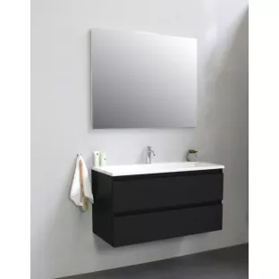 Sanilet badkamermeubel 100 cm breed - mat zwart - bouwpakket - zonder spiegel - wastafel wit acryl - 1 kraangat
