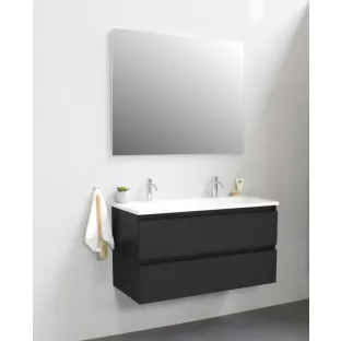 Sanilet badkamermeubel 100 cm breed - mat zwart - bouwpakket - zonder spiegel - wastafel wit acryl - 2 kraangaten