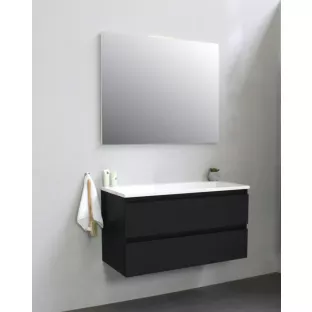 Sanilet badkamermeubel 100 cm breed - mat zwart - bouwpakket - zonder spiegel - wastafel wit acryl - 0 kraangaten
