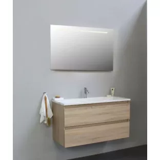Sanilet badkamermeubel 100 cm breed - eiken - in elkaar gezet - met ledverlichting - wastafel wit acryl - 1 kraangat