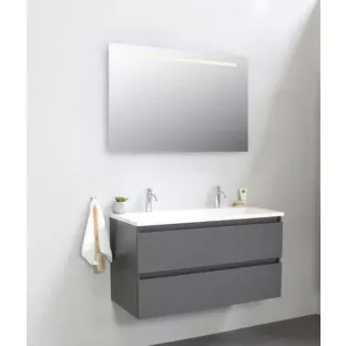 Sanilet badkamermeubel 100 cm breed - mat antraciet - in elkaar gezet - met ledverlichting - wastafel wit acryl - 2 kraangaten
