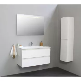 Sanilet badkamermeubel 100 cm breed - hoogglans wit - flatpack - met ledverlichting - wastafel wit acryl - 1 kraangat