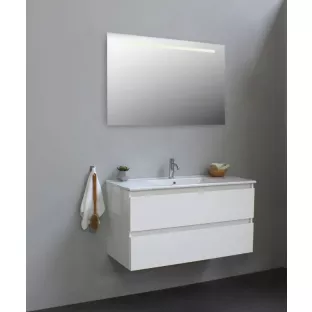 Sanilet badkamermeubel 100 cm breed - hoogglans wit - in elkaar gezet - met ledverlichting - wastafel porselein - 1 kraangat